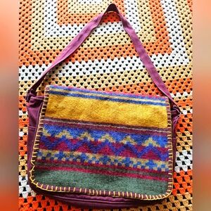 Indian Messenger Shoulder Bag With Woven Patterned Front Panel Cotton Wool